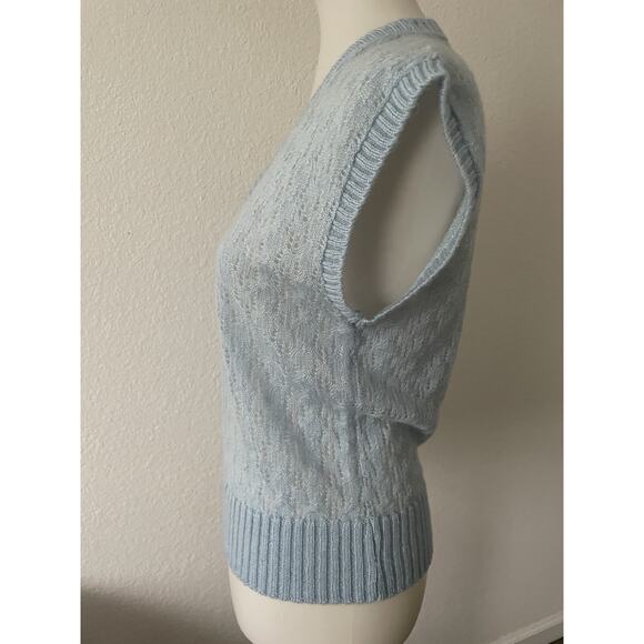 Sears Sweater Vest Pullover V Neck Pointelle Stretch Knit Blue Vintage - Picture 5 of 10